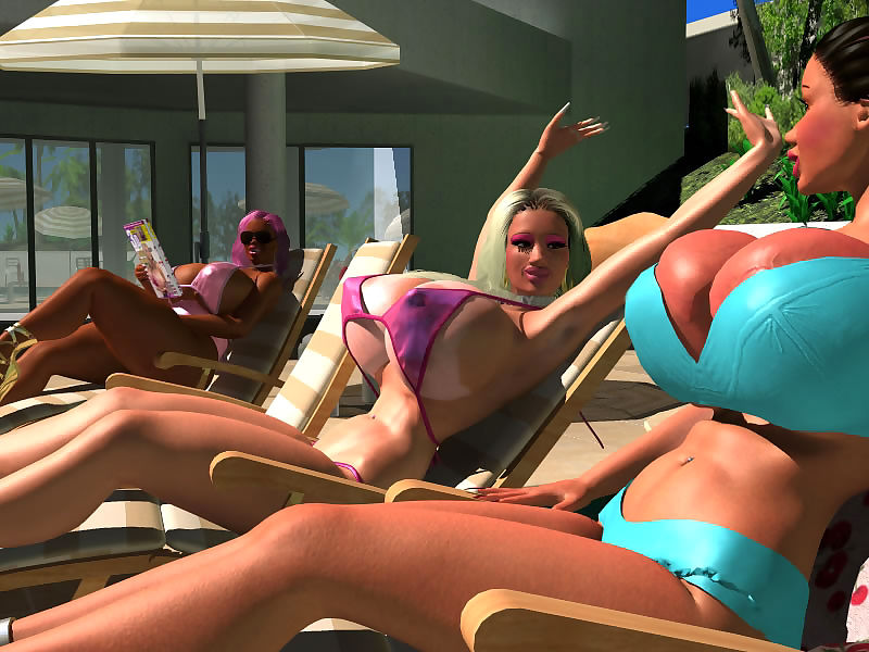 pornostar sexy 3d Bigtitted Bikini babes prendere il sole all'aperto parte 350
