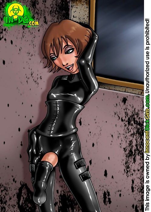 स्कूल लड़की पोशाक जब तक के काले लेटेक्स catsuit कवर उसके पूरे शरीर हिस्सा 445