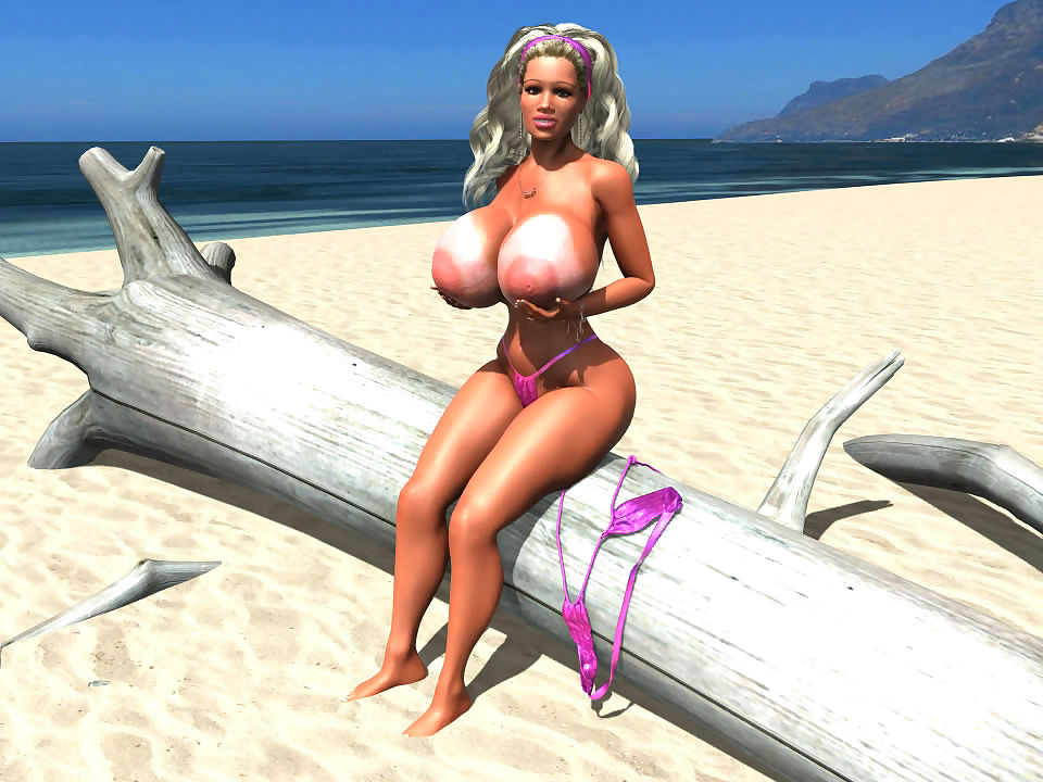 Bigtitted 3d Blonde Küken Sonnenbaden Nackt bei die Strand Teil 430