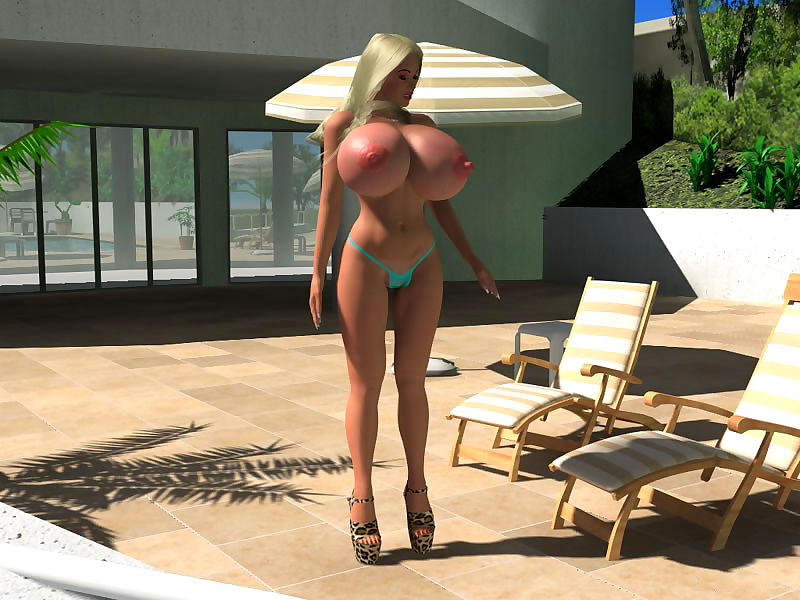 色情明星 3d 性感的 丰满 金发女郎 在 比基尼 享受日光浴的 户外活动 一部分 417