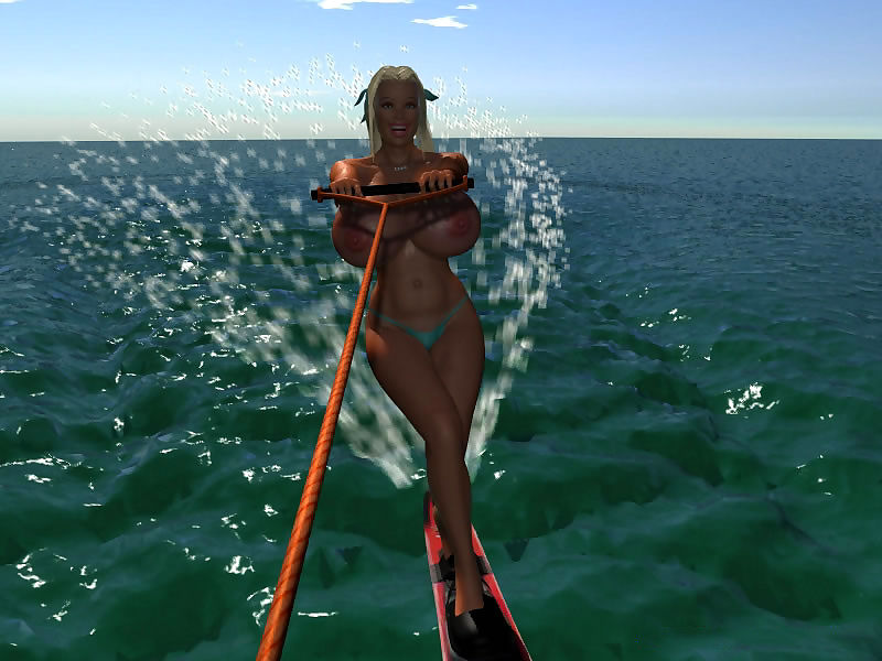 Topless Grande breasted 3d Loira gostosa wakeboard parte 436